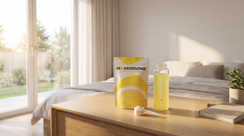MoMorning gratis proefpakket — zak, fles, scoop